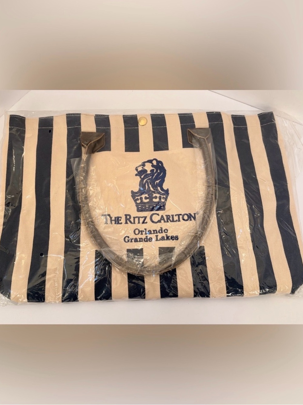 The Ritz Carlton Orlando Grande Lakes Navy & Cream Striped Tote